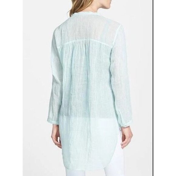 Eileen Fisher Womens Medium Mandarin Collar Tunic Top Organic Linen Aurora - Picture 4 of 15